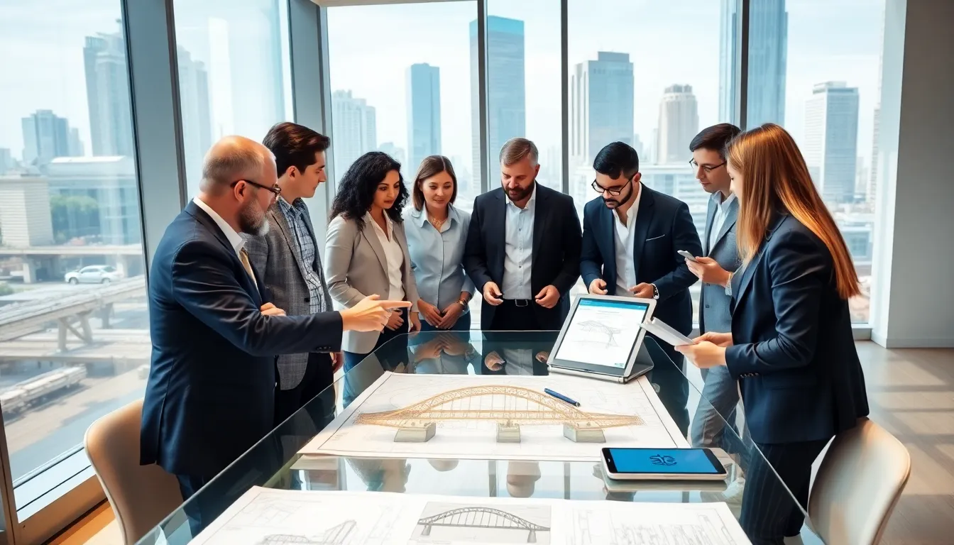 civil engineers collaborating on infrastructure design in a modern office.